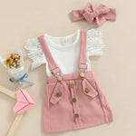 3-piece baby girl outfit set with ruffle ribbed romper for summer