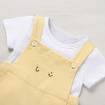 Short sleeve baby boy summer romper set with suspender design