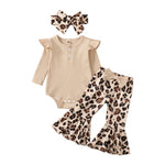baby girl autumn jumpsuit outfit with ribbed romper and flare pants