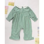 Baby girl wearing a cute green plaid clover print bodysuit