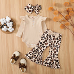 baby girl ribbed romper with printed flare pants