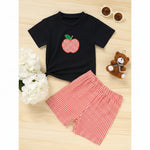 Toddler boys two-piece back-to-school outfit with T-shirt and gingham shorts