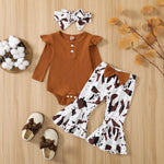 infant girl romper and printed pants two-piece set