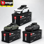 Three miniature toy cars with roof boxes displayed on top of their black retail boxes against a light gray background. The boxes show the brand name Bburago and model number 007GT, with ZEEKR branding on the side.