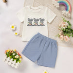 Toddler 2-piece outfit with bunny carrot T-shirt and striped pocket shorts