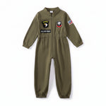 Army green toddler boys pilot jumpsuit with long sleeves